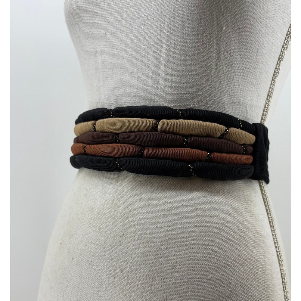 Vtg Cummerbund Belt Women's Puffy Fabric Belt Brown Tan OS